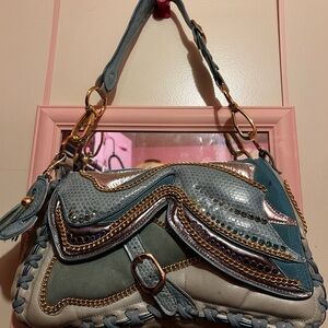 Rare Blue Vintage Bracher Emden London Butterfly Saddle Bag with Crystals